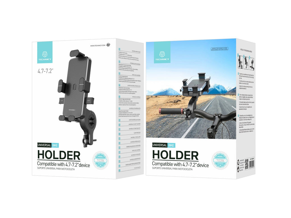 Techancy Suporte Universal Para Bicicleta Preto Ti2286, Telemóvel De 4,7-7,2 Polegadas, Fixação De Quatro Pontos, Sólido E Que Não Cai-3