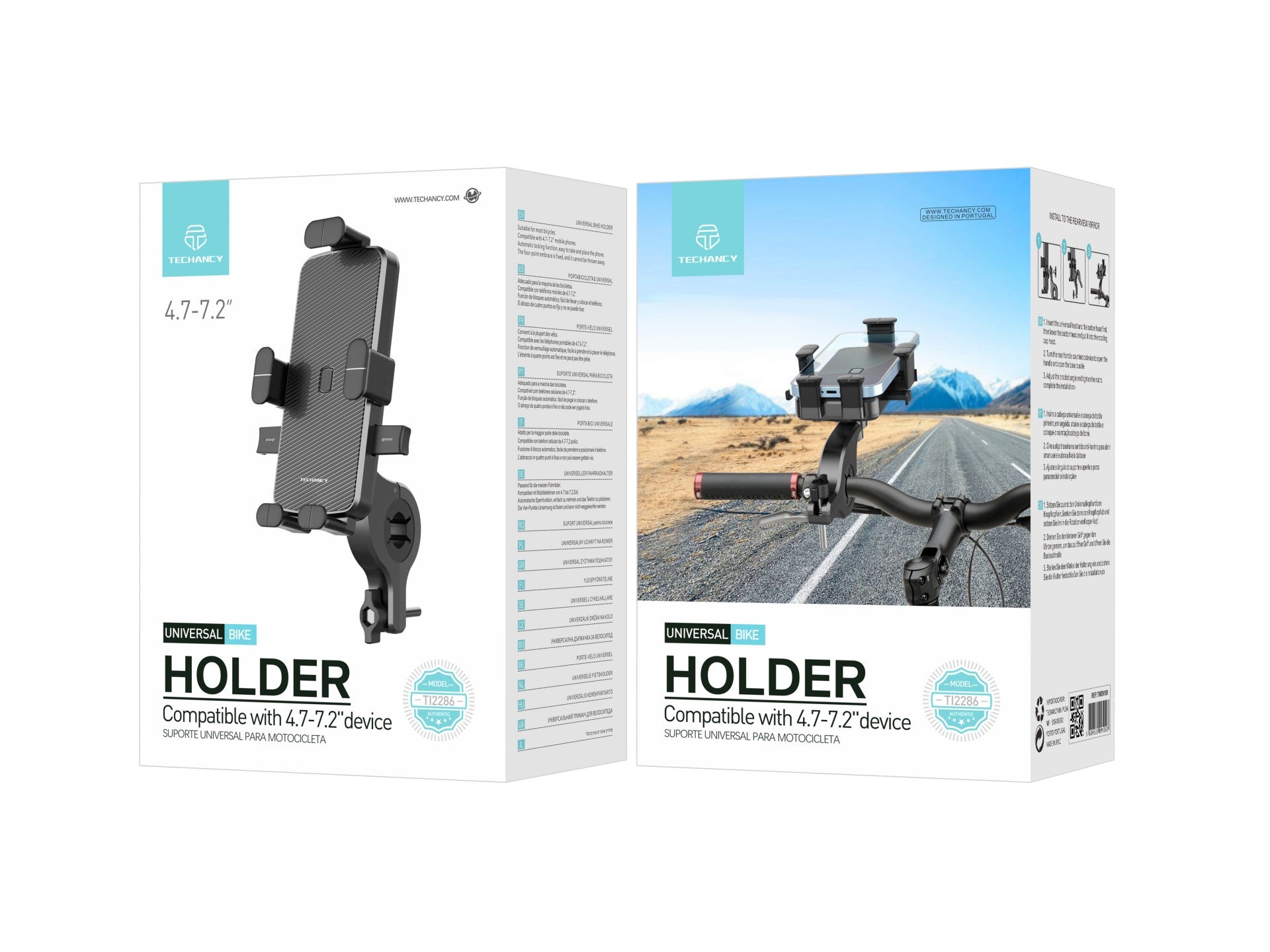Techancy Suporte Universal Para Bicicleta Preto Ti2286, Telemóvel De 4,7-7,2 Polegadas, Fixação De Quatro Pontos, Sólido E Que Não Cai-3