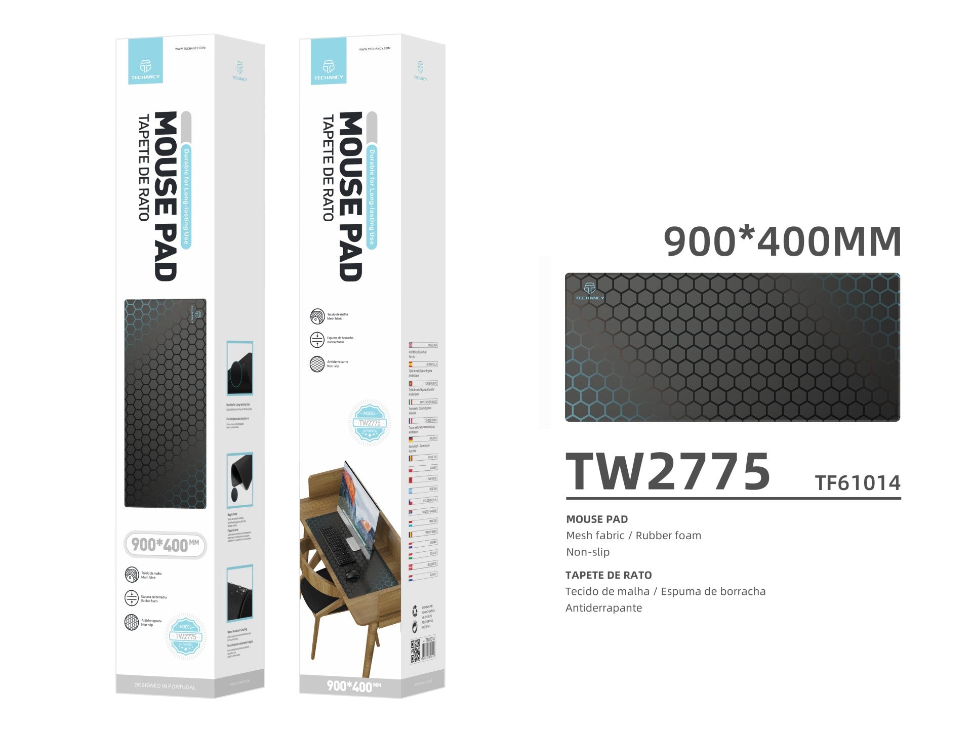 Tapete para rato Techancy 40 x 90 cm, TW2775, borracha antiderrapante, adequado para jogos de PC, preto-2