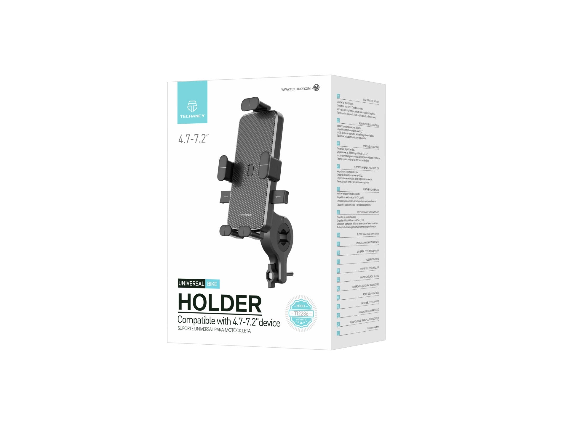 Techancy Suporte Universal Para Bicicleta Preto Ti2286, Telemóvel De 4,7-7,2 Polegadas, Fixação De Quatro Pontos, Sólido E Que Não Cai-2